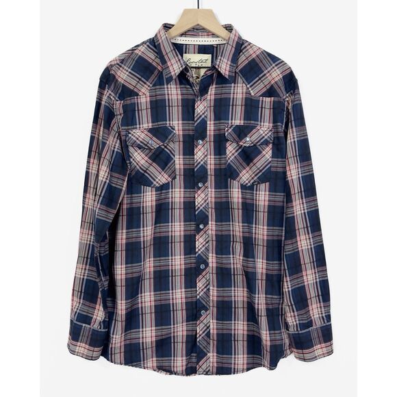 Coastal Shirt Mens XL‎ Blue Red Plaid Pearl Snap Collar Western Cowboy Casual - Picture 1 of 14